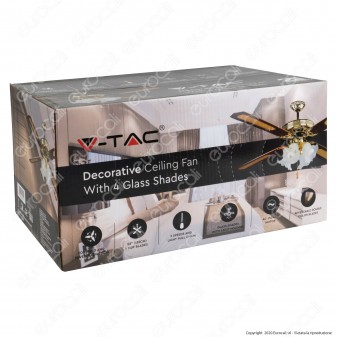 V-Tac VT-6056-4 Ventilatore da Soffitto 60W 4 Pale con Portalampada