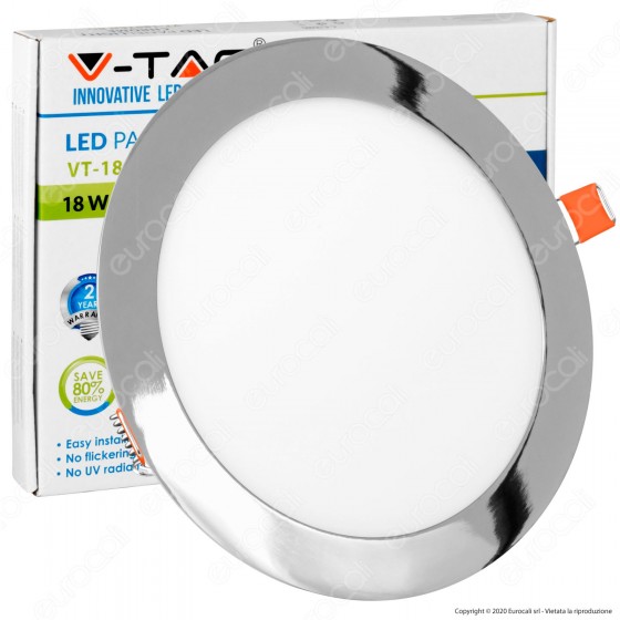 V-Tac VT-1807RD Pannello LED Rotondo 18W SMD Cromato da Incasso con V-Tac VT-1807RD Pannello LED Rotondo 18W SMD Cromato da Incasso con