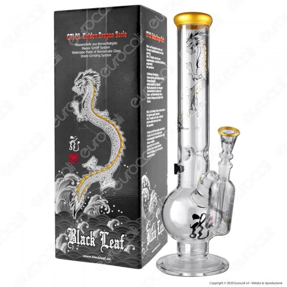 Bong Black Leaf Golden Dragon con Precooler in Vetro - Altezza 45 cm Bong Black Leaf Golden Dragon con Precooler in Vetro - Altezza 45 cm