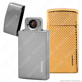 Silver Match Accendino USB in Metallo Luxury Antivento Ricaricabile -