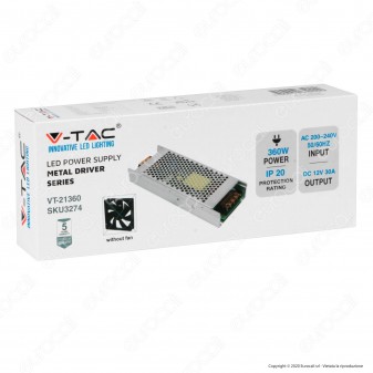 V-Tac VT-21360 Alimentatore 360W 12V Per Uso Interno a 2 Uscite con