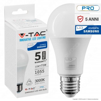 V-Tac PRO VT-262D Lampadina LED E27 12W Bulb A60 Dimmerabile - SKU