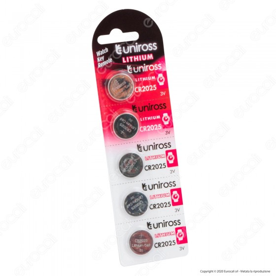 Uniross Lithium Pile al Litio CR2025 3V - Blister da 5 Batterie Uniross Lithium Pile al Litio CR2025 3V - Blister da 5 Batterie