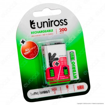 Uniross Pila Ricaricabile Hybrio 9V /6HR61 / PP3 Ni-MH 190mAh -