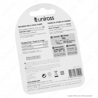 Uniross Pila Ricaricabile Hybrio 9V /6HR61 / PP3 Ni-MH 190mAh -