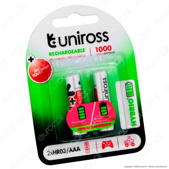 Uniross Pile Ricaricabili Hybrio AAA / HR03 Ni-MH 1,2V 900mAh - Uniross Pile Ricaricabili Hybrio AAA / HR03 Ni-MH 1,2V 900mAh -