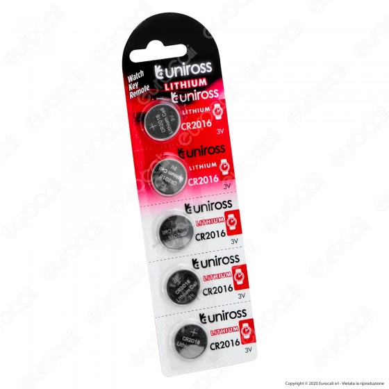 Uniross Lithium Pile al Litio CR2016 3V - Blister da 5 Batterie Uniross Lithium Pile al Litio CR2016 3V - Blister da 5 Batterie