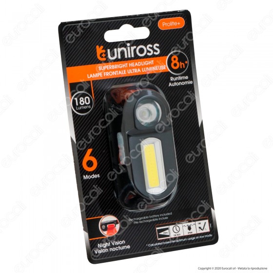 Uniross Prolite Plus Torcia Frontale LED COB 3W Headlight 6 Modalità Uniross Prolite Plus Torcia Frontale LED COB 3W Headlight 6 Modalità