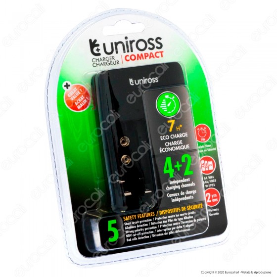 Uniross Caricabatterie Compact 4+2 per Batterie Ricaricabili AA / HR6 Uniross Caricabatterie Compact 4+2 per Batterie Ricaricabili AA / HR6
