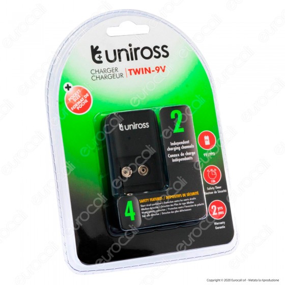 Uniross Caricabatterie Tascabile Twin-9V per 2 Batterie Ricaricabili Uniross Caricabatterie Tascabile Twin-9V per 2 Batterie Ricaricabili