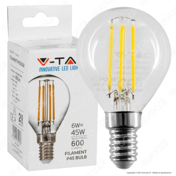 V-Tac VT-2466 Lampadina LED E14 6W MiniGlobo P45 Filament - SKU 2845 / 2846 / 2847 V-Tac VT-2466 Lampadina LED E14 6W MiniGlobo P45 Filament - SKU 2845 / 2846 / 2847