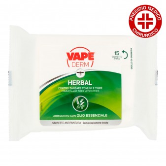 Vape Derm Herbal Salviette Antizanzare Corpo Citronella Eucalipto -