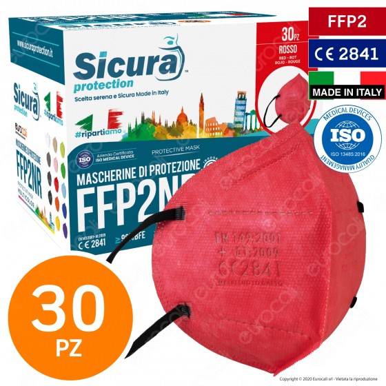 Sicura Protection 30 Mascherine Protettive Colore Rosso Elastici Neri Sicura Protection 30 Mascherine Protettive Colore Rosso Elastici Neri