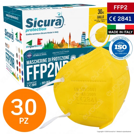 Sicura Protection 30 Mascherine Protettive Colore Giallo Monouso con Sicura Protection 30 Mascherine Protettive Colore Giallo Monouso con