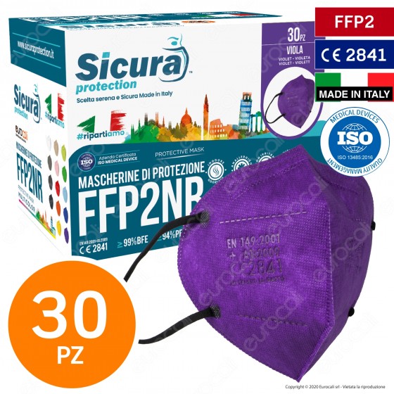 Sicura Protection 30 Mascherine Protettive Colore Viola Monouso con Sicura Protection 30 Mascherine Protettive Colore Viola Monouso con
