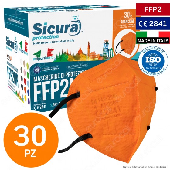 Sicura Protection 30 Mascherine Protettive Colore Arancione Elastici Sicura Protection 30 Mascherine Protettive Colore Arancione Elastici
