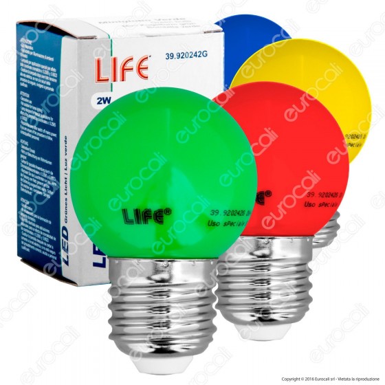 Life Lampadina LED E27 2W MiniGlobo G45 Colorata - mod Life Lampadina LED E27 2W MiniGlobo G45 Colorata - mod