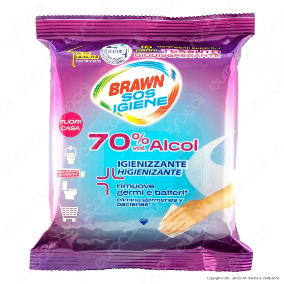 Brawn SOS Igiene Panni Detergenti e Igienizzanti 70% Alcol - Brawn SOS Igiene Panni Detergenti e Igienizzanti 70% Alcol -