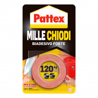 Pattex Mille Chiodi Biadesivo Forte Nastro di Montaggio - Rotolo da 1,5 Metri