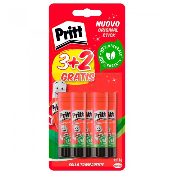 Original Stick Colla Trasparente Confezione da 5 Tubetti Pritt