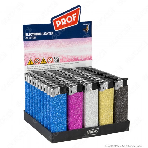 Accendini Electronic Maxi Prof Fantasia Glitter - Box da 50 Accendini Electronic Maxi Prof Fantasia Glitter - Box da 50