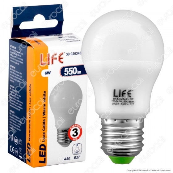 Life Serie GF Lampadina LED E27 6W Bulb A50 Life Serie GF Lampadina LED E27 6W Bulb A50