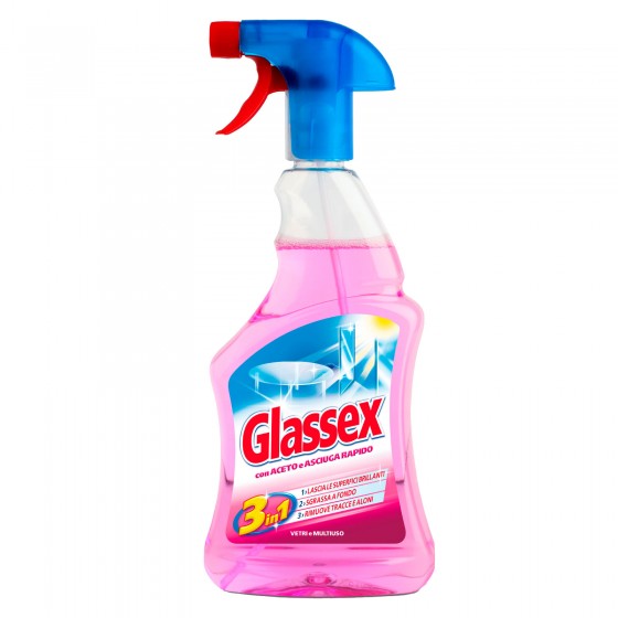 Glassex Detergente Spray Vetri e Multiuso con Aceto e Asciuga Rapido Glassex Detergente Spray Vetri e Multiuso con Aceto e Asciuga Rapido