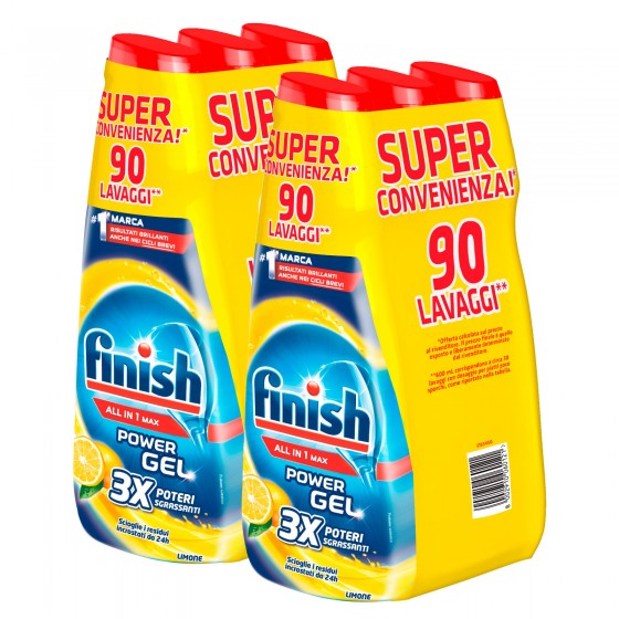 Finish Power Gel All in 1 Max al Limone per Lavastoviglie - 6 Flaconi Finish Power Gel All in 1 Max al Limone per Lavastoviglie - 6 Flaconi